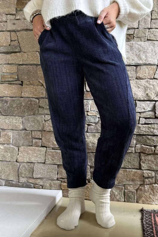 Nuk Stretch Velour Tapered Pant Navy